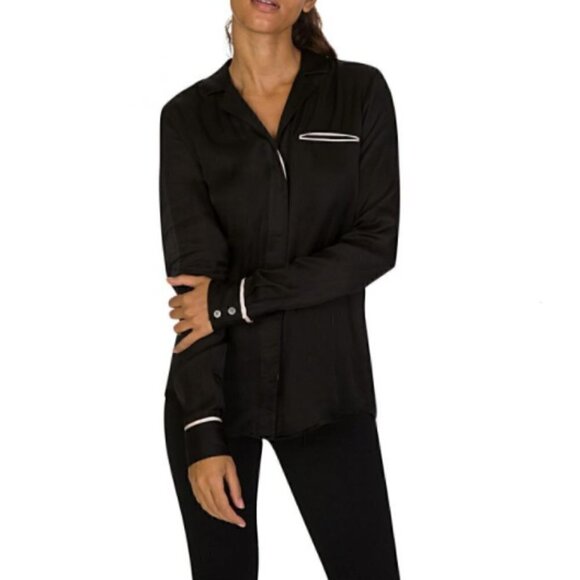 J BRAND Button Down Business Casual Pajama Shirt Black XS - Picture 1 of 12